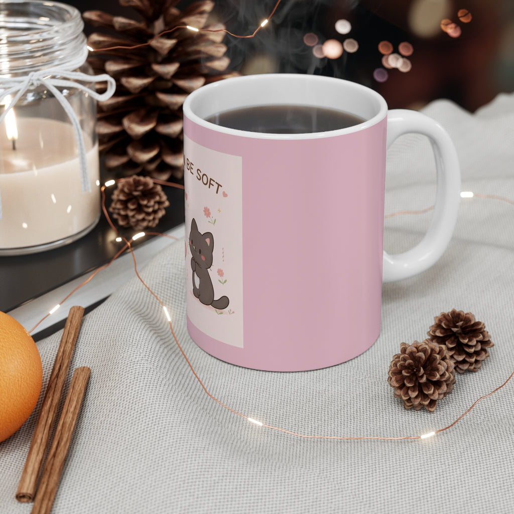 "LOVE CAN BE SOFT" Black Cat Mug | College Girl Gift | Fashion | KayKay Classics