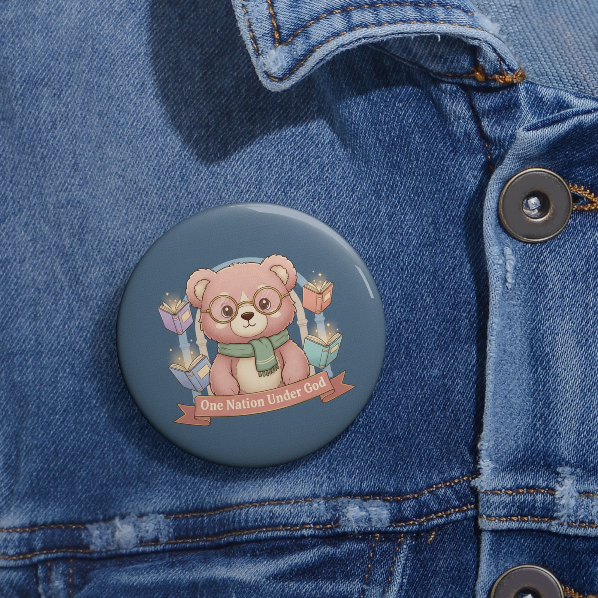 Bear Pin Button – One Nation Under God