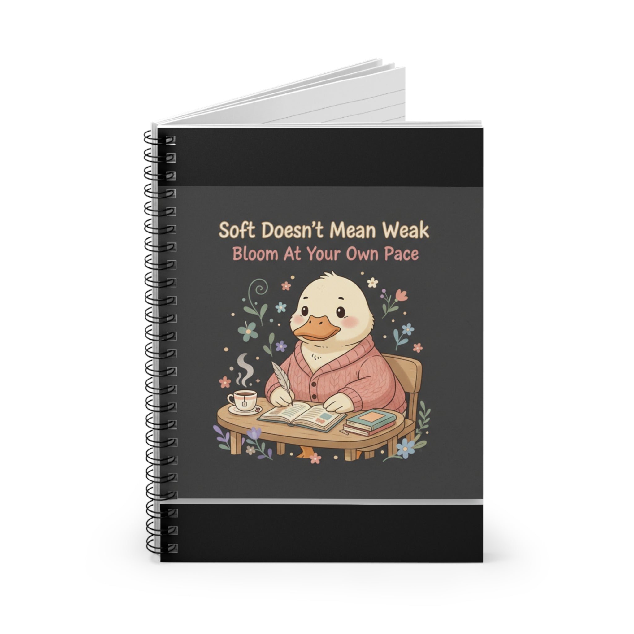 Duck In A Cardigan Spiral Notebook – Soft Doesnt Mean Weak Bloom at Your Own