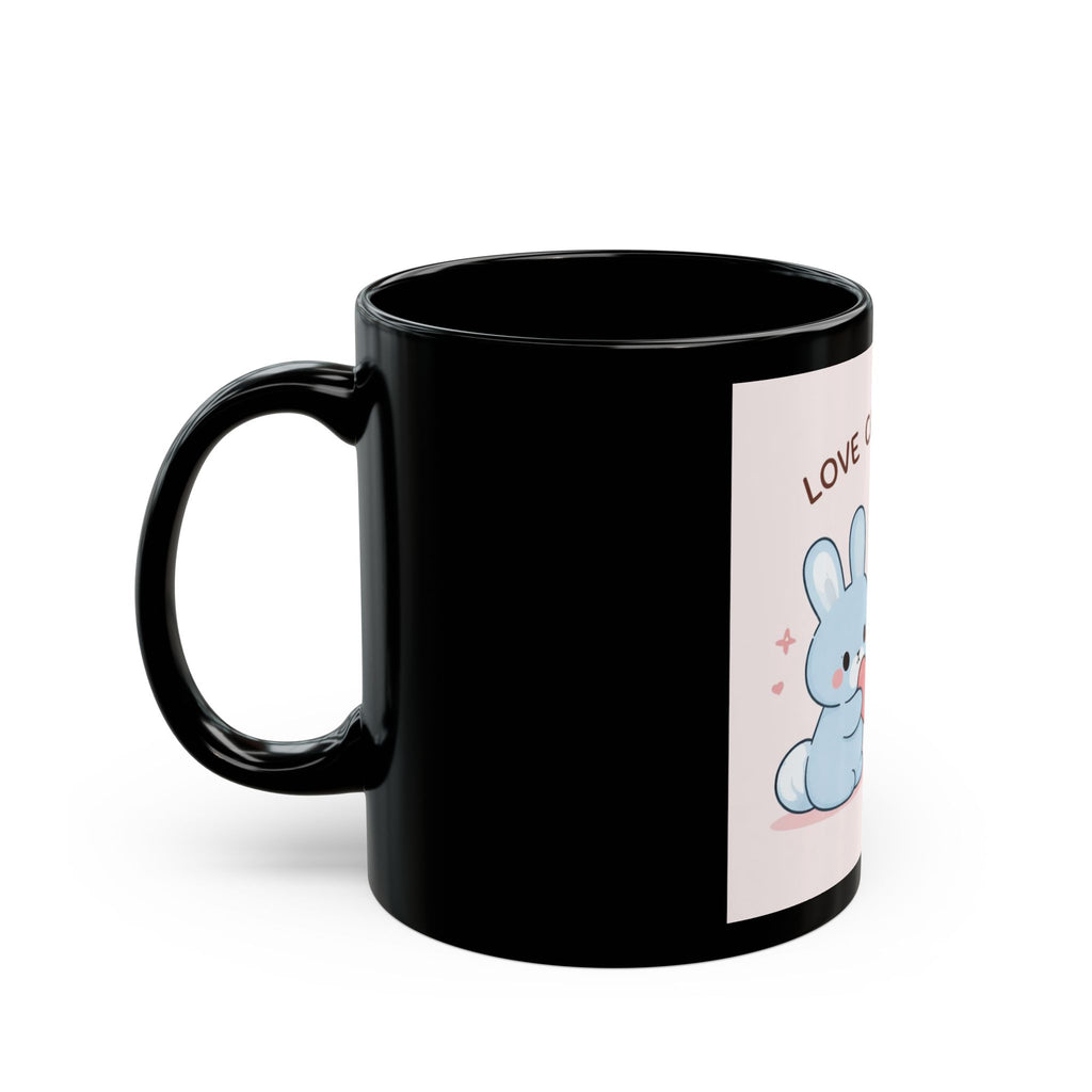 LOVE CAN BE SOFT Rabbit, cat Black Mug 11oz