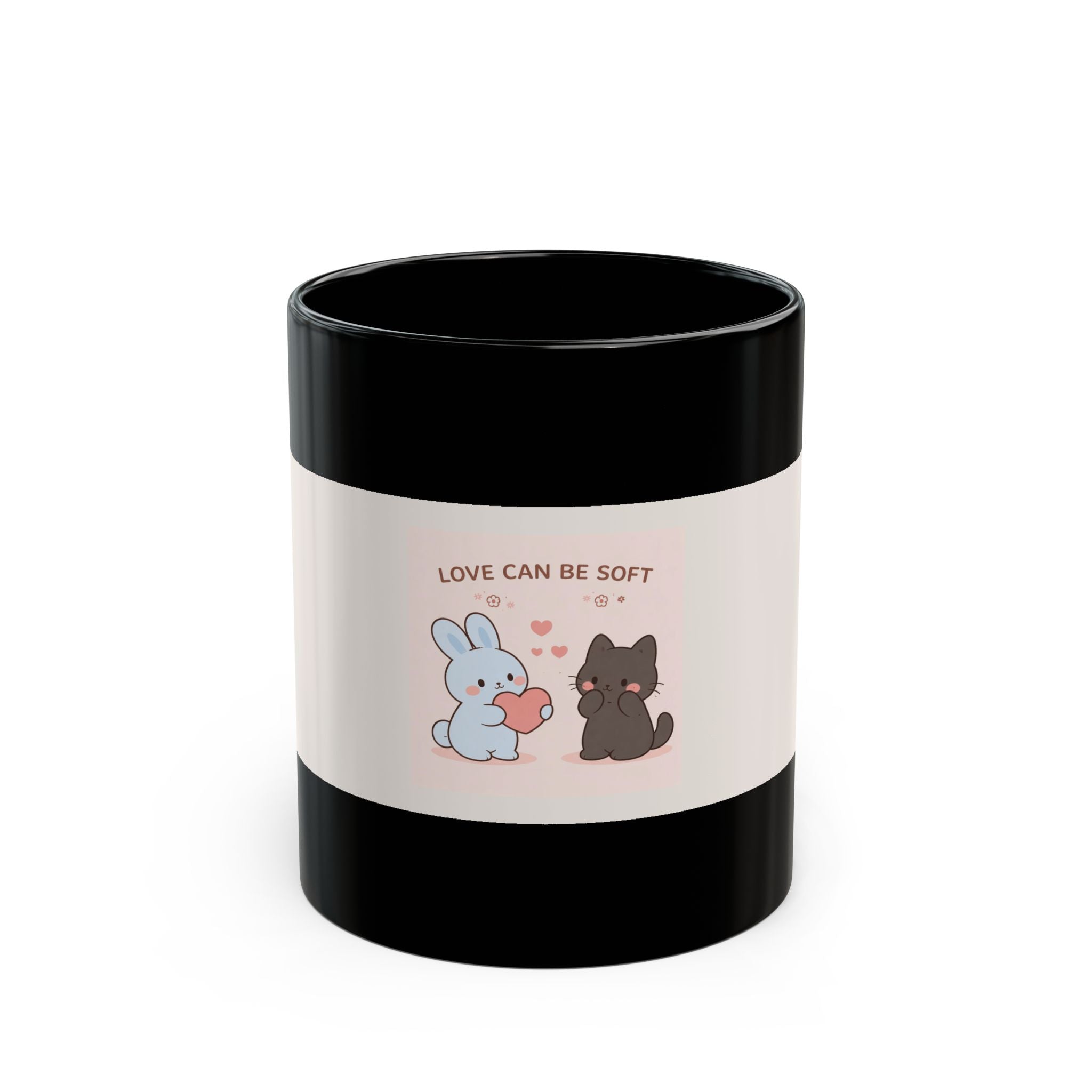 "LOVE CAN BE SOFT" Black Cat Black Mug | College Girl Gift | Fashion | KayKay Classics