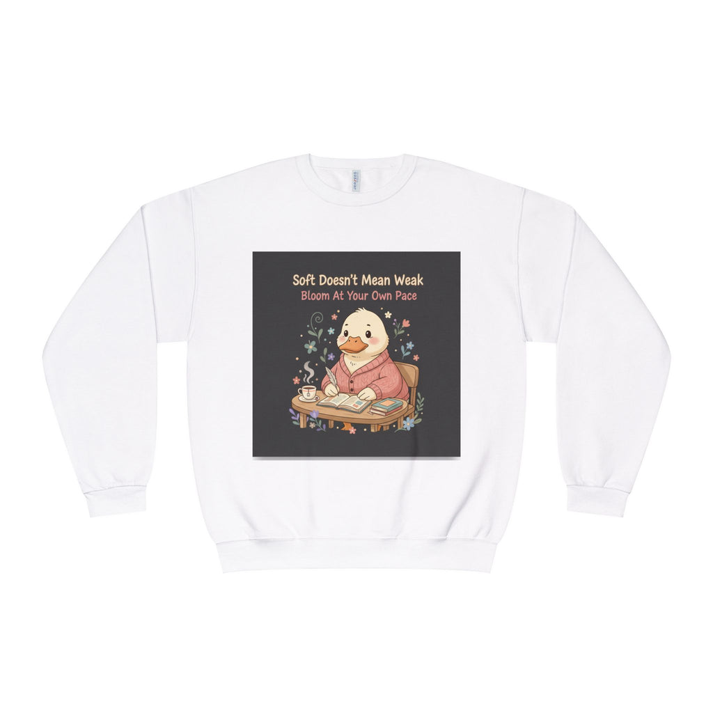 Duck In A Cardigan Crewneck Sweatshirt – Soft Doesnt Mean Weak Bloom at Your Own