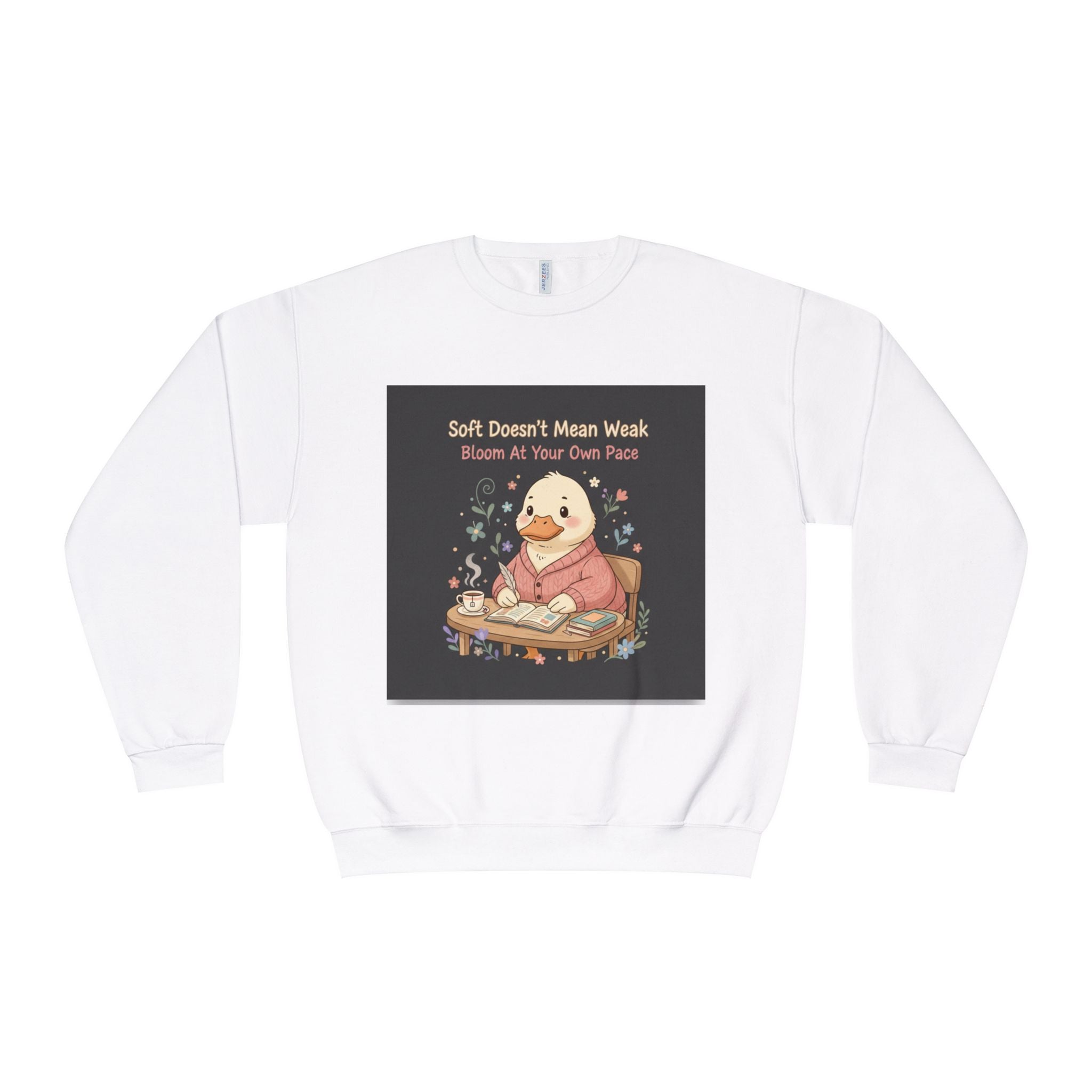 Duck In A Cardigan Crewneck Sweatshirt – Soft Doesnt Mean Weak Bloom at Your Own