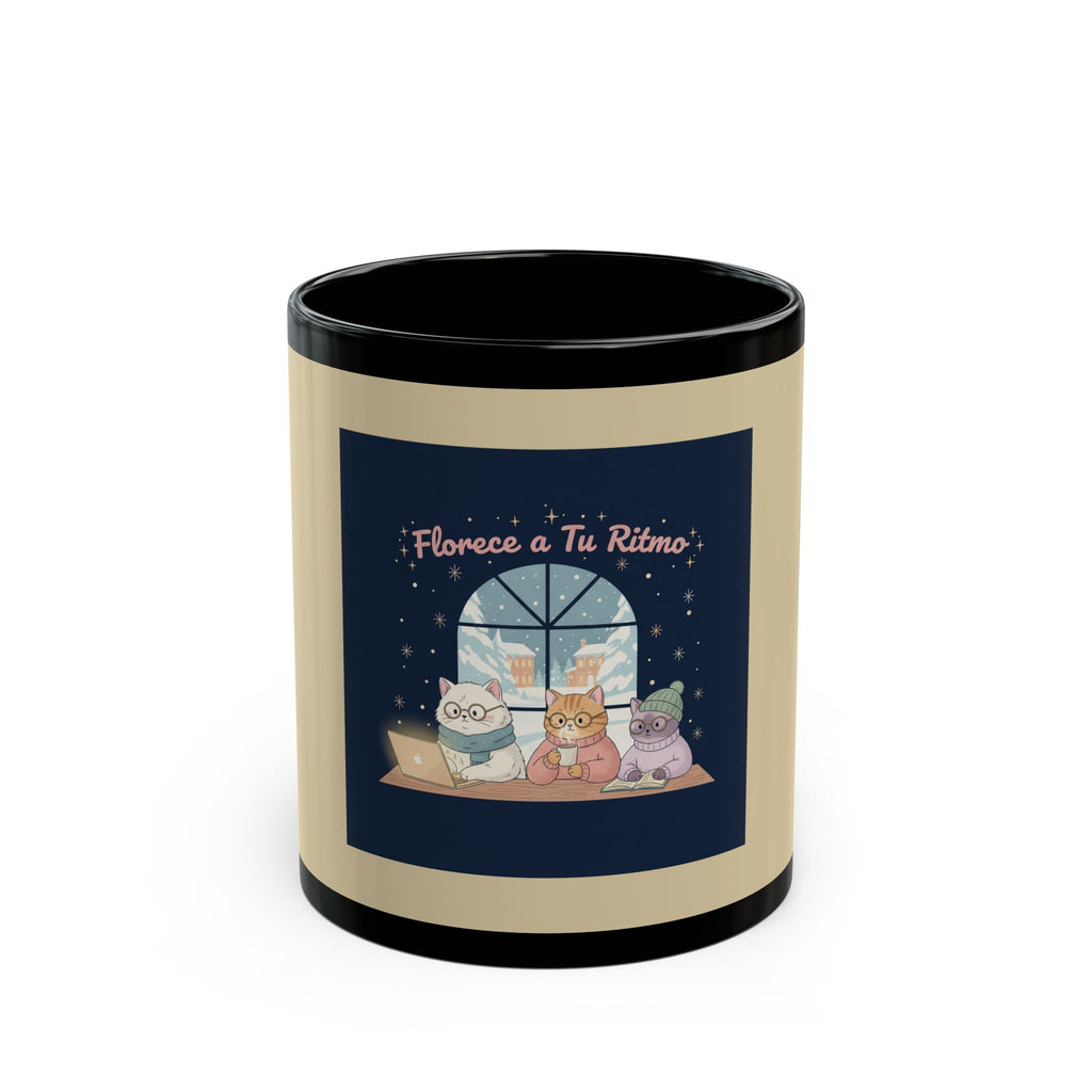 Cat Black Mug 11oz – Florece a Tu Ritmo