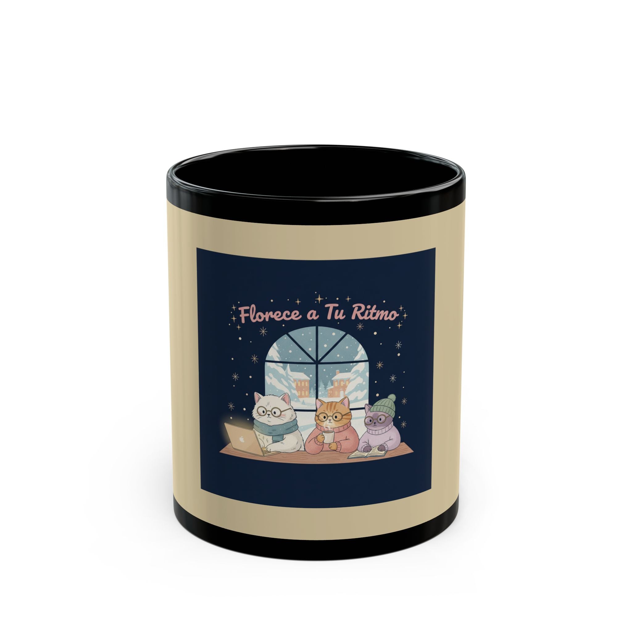 Cat Black Mug 11oz – Florece a Tu Ritmo