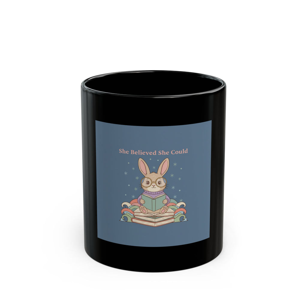Bunny Black Mug 11oz – She Believed She Could