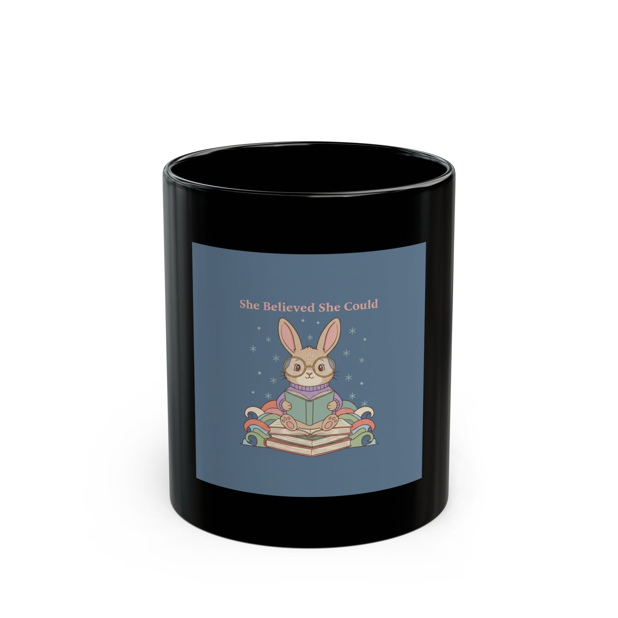Bunny Black Mug 11oz – She Believed She Could