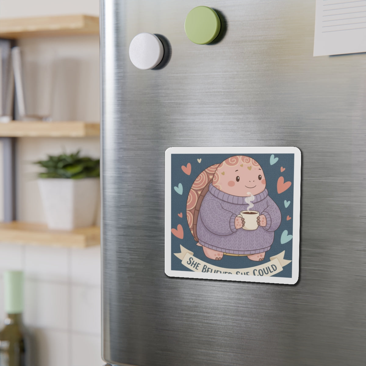 Turtle Die-Cut Magnet – She Believed She Could