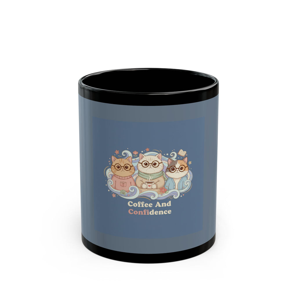 Cats With Glasses Black Mug 11oz – Coffee and Confidence