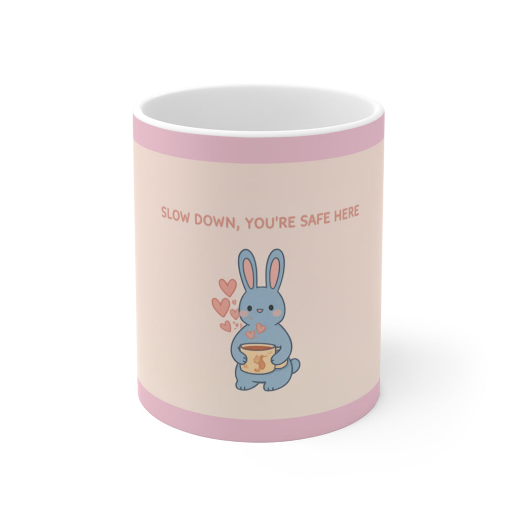 "SLOW DOWN, YOU'RE SAFE HERE" Black Cat Mug | Trendy Gift for Her | Drinkware | KayKay Classics